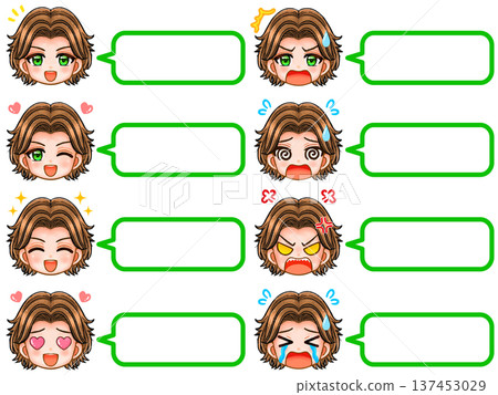 Anime-style speech bubble face icon illustration of a frivolous permed boy 2 137453029