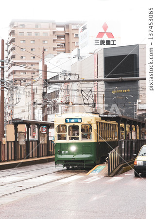 Streetcars running through the city of Nagasaki 137453065