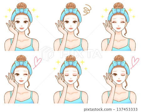 Illustration material set 2 of adult women using face masks 137453333