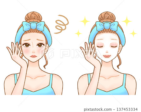 Illustration material of an adult woman using a face mask 137453334
