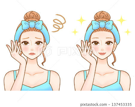 Illustration material of an adult woman using a face mask 2 137453335
