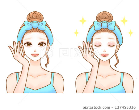 Illustration material of an adult woman using a face mask 3 137453336