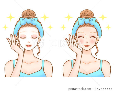 Illustration material of an adult woman using a face mask 4 137453337