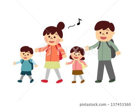 一家人背著背包去健行 137453360