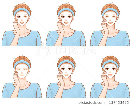 Illustration material set of adult men with hairbands wearing face masks 137453455