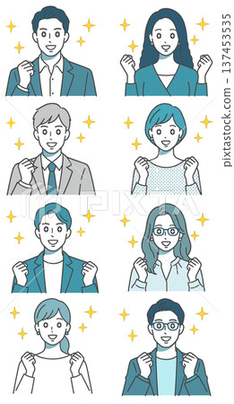 Illustration set of people giving a fist pump to express success and joy 137453535