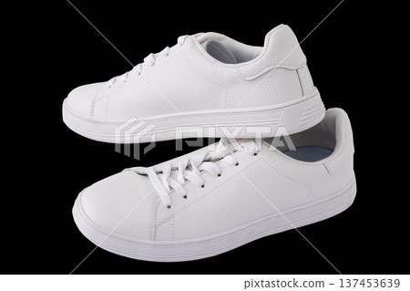 White Leather Sneakers shoes isolated on black background White Leather Sneakers shoes isolated on black background 137453639