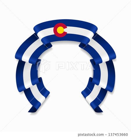 Colorado flag circular wavy ribbon, ideal for patriotic or cultural design themes. Vector illustration. 137453660