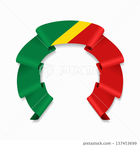 Congolese flag circular wavy ribbon, ideal for patriotic or cultural design themes. Vector illustration. 137453699