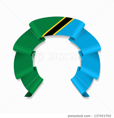Tanzanian flag circular wavy ribbon, ideal for patriotic or cultural design themes. Vector illustration. 137453702