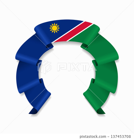 Namibian flag circular wavy ribbon, ideal for patriotic or cultural design themes. Vector illustration. 137453708