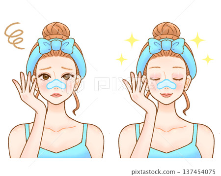 Illustration material of skin care adult woman applying nose pack 5 Illustration material of skin care adult woman applying nose pack 5 137454075