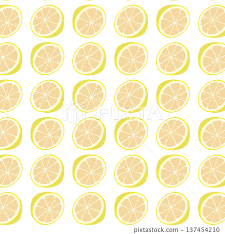 檸檬片線條畫（輪廓）無縫圖案 137454210