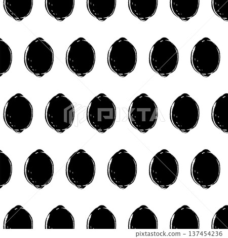 Rough hand-drawn monochrome lemon pattern Rough hand-drawn monochrome lemon pattern 137454236