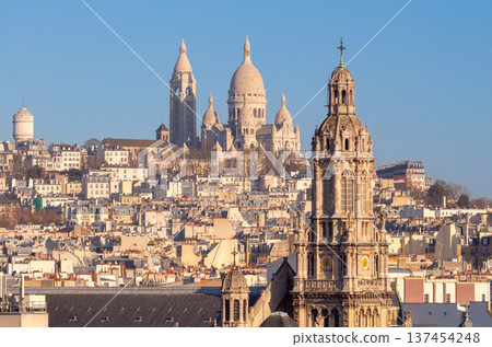 View toward Montmartre hill with basilica in Paris View toward Montmartre hill with basilica in Paris 137454248