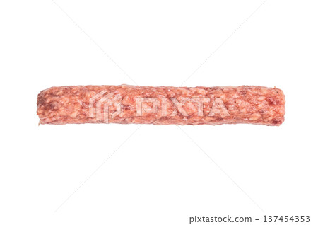 Fresh minced beef and lamb kebabs with fresh spices, arabic kofta kofte kebab isolated on white background. top view Fresh minced beef and lamb kebabs with fresh spices, arabic kofta kofte kebab isolated on white background. top view 137454353