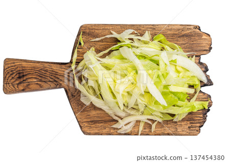 Fresh green iceberg lettuce salad sliced leaves isolated on white background. top view Fresh green iceberg lettuce salad sliced leaves isolated on white background. top view 137454380
