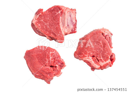 Fresh Raw beef tenderloin steaks with herbs and spices, marble meat ready for roast. isolated on white background. top view Fresh Raw beef tenderloin steaks with herbs and spices, marble meat ready for roast. isolated on white background. top view 137454551