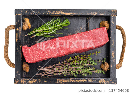 Fresh wagyu brisket cut, beautifully presented with intricate marbling. A must-have for steak enthusiasts looking to elevate their dining options. isolated on white background. top view Fresh wagyu brisket cut, beautifully presented with intricate marbling. A must-have for steak enthusiasts looking to elevate their dining options. isolated on white background. top view 137454608