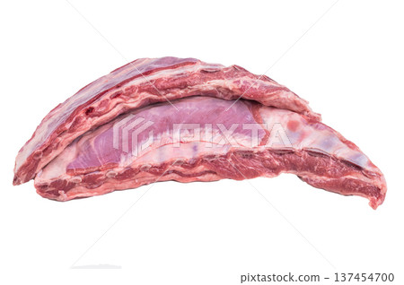 Uncooked lamb ribs breast cut with bones isolated on white background butcher style meat ingredient for grilling roasting and home cooking Uncooked lamb ribs breast cut with bones isolated on white background butcher style meat ingredient for grilling roasting and home cooking 137454700