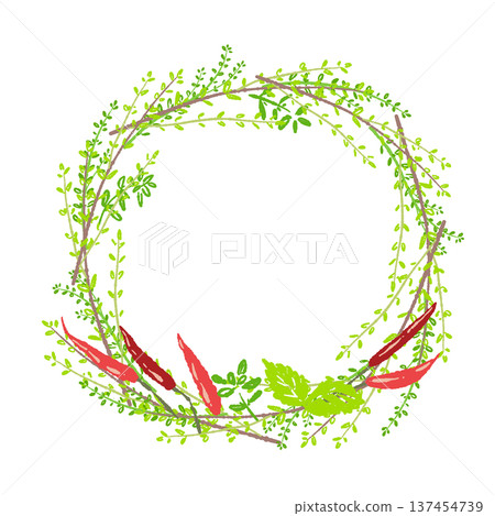 廚房香草花環，例如辣椒和月桂葉 137454739