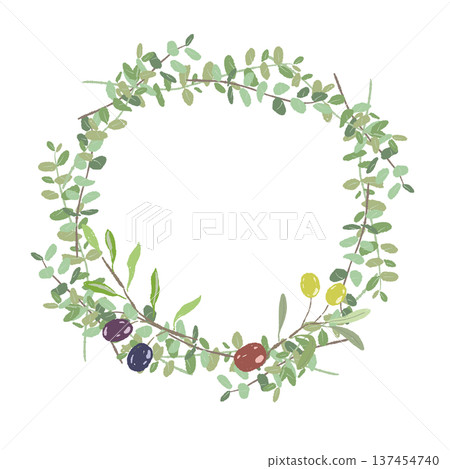 一圈別緻的橄欖和尤加利綠花環 137454740