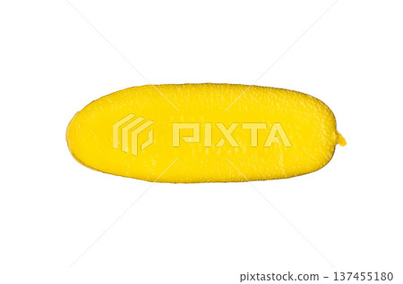 Bright yellow pickled cucumber slices isolated on a clean white background, crisp texture and vibrant color, perfect food ingredient. Bright yellow pickled cucumber slices isolated on a clean white background, crisp texture and vibrant color, perfect food ingredient. 137455180