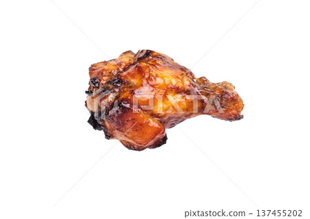 Crispy and flavorful barbecue sauce chicken wings, ready to impress your guests at backyard barbecues or game nights. isolated on white background. top view 137455202