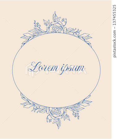 Round floral frame with peones and leaves 137455325