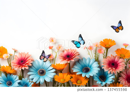 Flowers butterflies colorful white background photography 4K virtual high resolution Generative AI 137455598