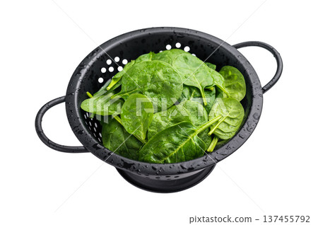 Nutrient rich fresh spinach leaves, perfect for adding flavor and health benefits to your meals and snacks! isolated on white background. top view Nutrient rich fresh spinach leaves, perfect for adding flavor and health benefits to your meals and snacks! isolated on white background. top view 137455792