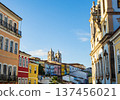 Colonial buildings and cobblestone streets in the historic center of Salvador, Bahia, Brazil 137456021