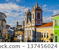 Historic center of Salvador with colorful colonial buildings and cobblestone streets, Bahia, Brazil 137456024