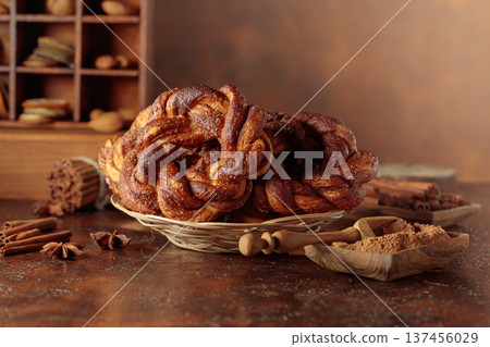 Traditional Scandinavian soft pretzels with cinnamon and sugar. Traditional Scandinavian soft pretzels with cinnamon and sugar. 137456029
