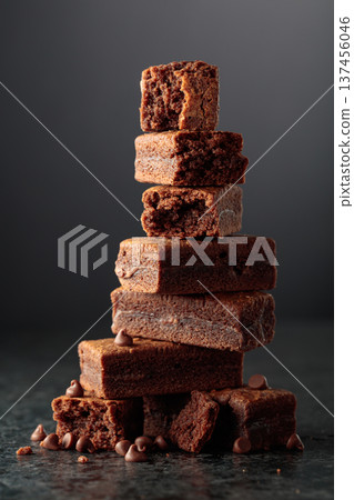 Brownie on a black stone table. 137456046