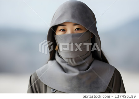 Wear a cloth to cover the nose to prevent respiratory disease Generative AI 137456189