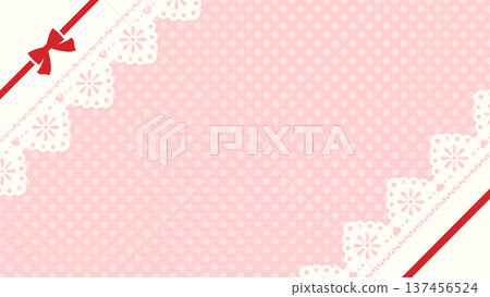 Lace and diagonal ribbon and pink polka dot background, 16x9 landscape size 137456524