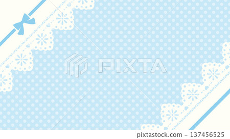 Lace, diagonal ribbon, and light blue polka dot background, 16x9 landscape size 137456525