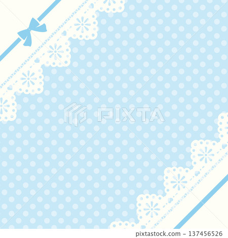 Light blue polka dot background with lace and diagonal ribbon, square 137456526