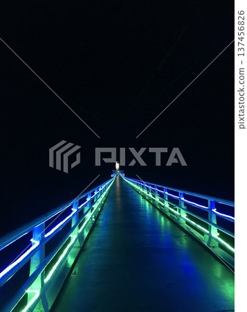 Bridge lit up in blue Bridge lit up in blue 137456826