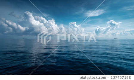 Calm close-up of calm sea water waves with palm trees. Beautiful panorama, tropical island beach landscape exotic shore coast. Summer vacation, holiday amazing nature. Sea background 137457158