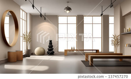 Equipment and exercise machines in the fitness center modern gym for sports, fitness and yoga. Healthy lifestyle, life on sports, maintaining a figure in a slim body 137457270