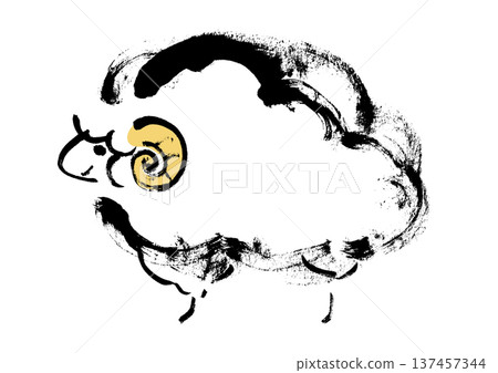 2027年中國生肖:羊,日式水墨插畫 2027年中國生肖:羊,日式水墨插畫 137457344