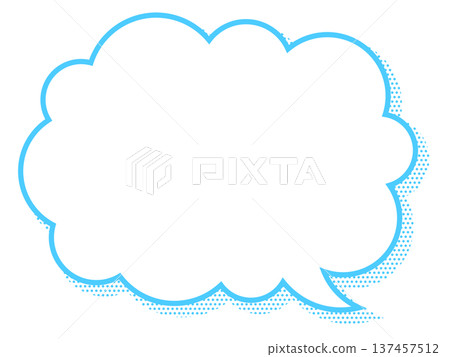 A white cloud-shaped speech bubble with a light blue line and dotted shadow 137457512