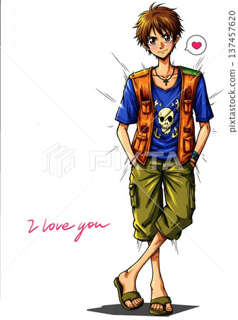 [Pick-up Boy] Illustration of a cool but uncool guy you often see on the beach 137457620