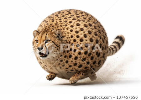 A fat cheetah runs on a light background. A fat cheetah runs on a light background. 137457650