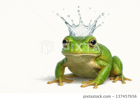A frog with a water crown as an image of unexpected significance. Space for text. A frog with a water crown as an image of unexpected significance. Space for text. 137457656