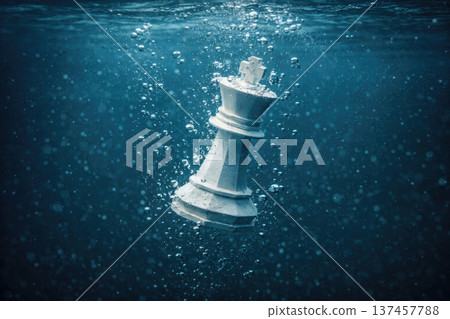 The chess king drowns under the water as a symbol of defeat. The chess king drowns under the water as a symbol of defeat. 137457788
