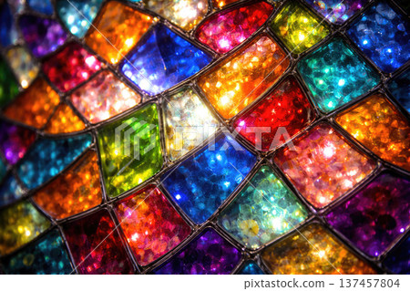 Colored mosaic of glass tiles with bright light. Colored mosaic of glass tiles with bright light. 137457804