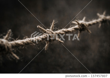 Close-up of a barbed rope that looks like barbed wire. 137457807